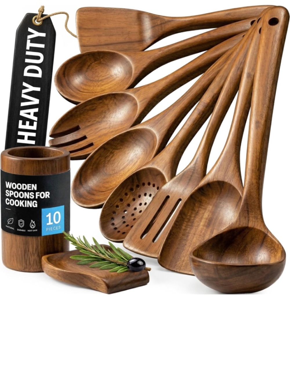 Zulay Kitchen 10-Piece Teak Wood Utensil Set